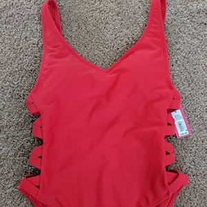 RED one piece swimsuit